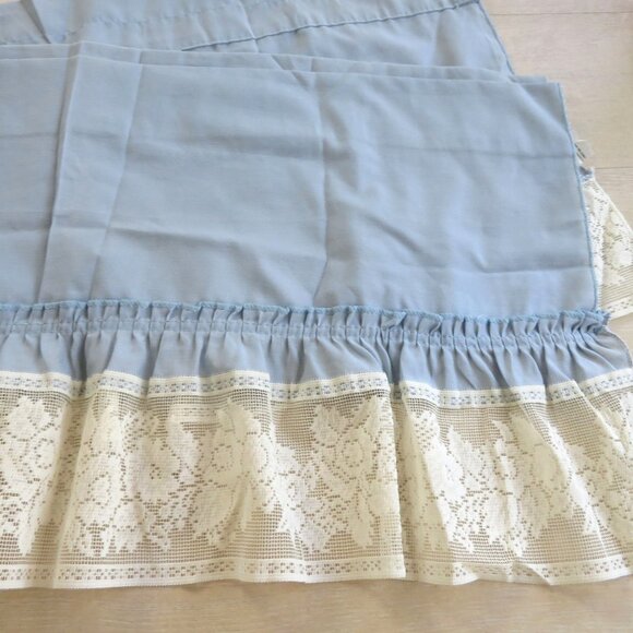 Vintage Blue Blouson Valance Lace Trim 15.5 x 60 inch Made in USA - Picture 6 of 11